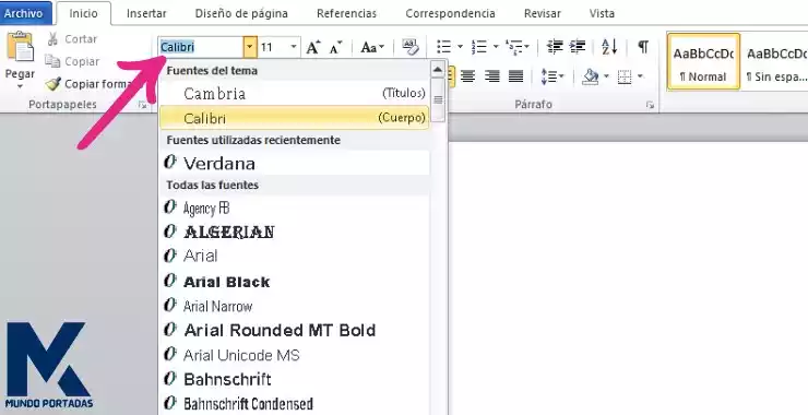 paso 1 seleccionar el tipo de letra en word