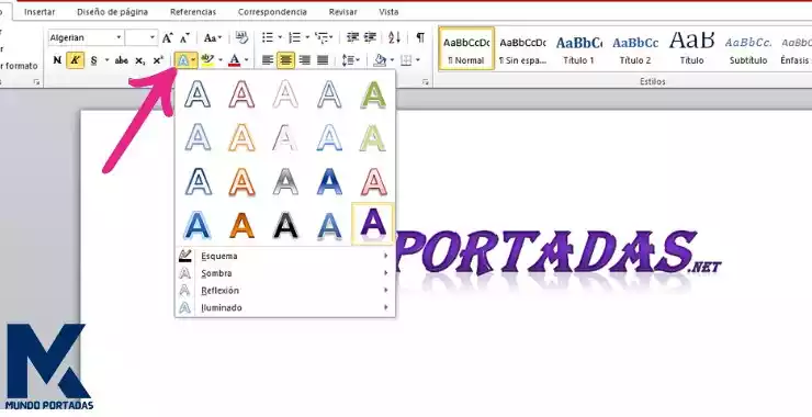 paso 4 personalizar las letras en word