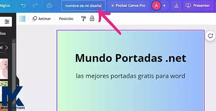 paso 1 nombra tu diseño en canva, canva portadas word